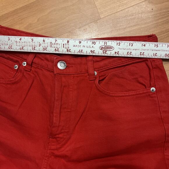 Zara Womens Button Fly Jeans Red Straight Leg High Waist Collection Size 8 - Picture 11 of 11